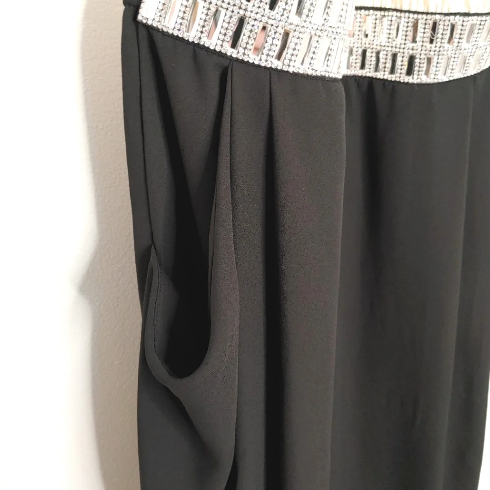 Line Up Y2k black & cream rhinestone halter jumpsuit. Size L - Picture 5 of 14